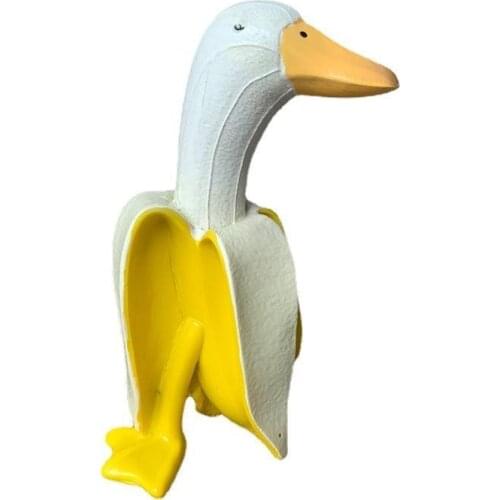 Creative Banana Duck Art 2021 Statue Cute Whimsical Peeled Garden Yard Outdoor Home Decor Resin Courtyard Birthday Gift 8X8X15Cm