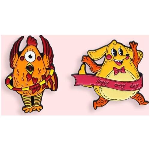 Creative Cartoon Fitness Chicken Metal Enamel Brooch Cute Yellow Dog Badge Personality Lapel Backpack Jewelry Accessories Gift