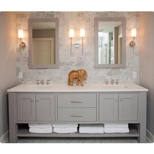 2016 hot sales American style solid oak wood bathroom vanity with doulbe sink and benchtop