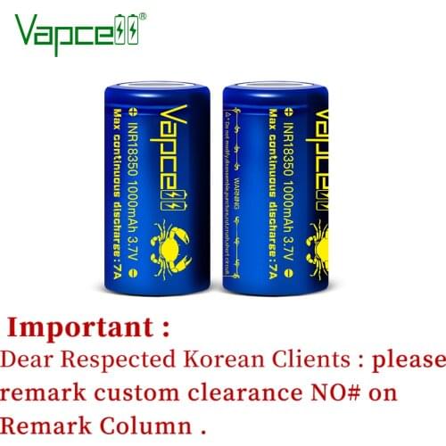 Vapcell INR 18350 1000mah 7A 3.7V mini lithium rechargeable Battery high drain for Electric tools flashlight battery pack