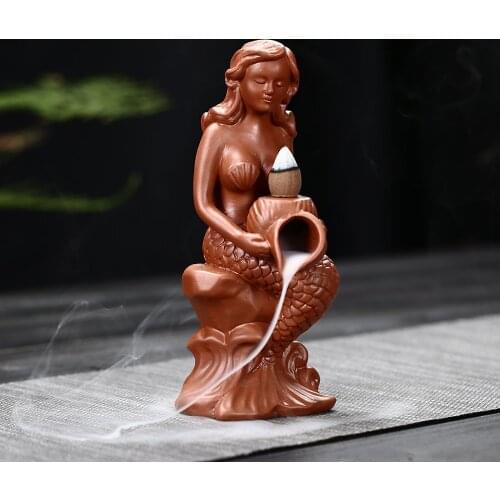 Fashion Mermaid Backflow Incense Burner 2018 Newest Ceramic Crafts Cone Incense Base Home Decor Ornaments Desk Garden Decoration