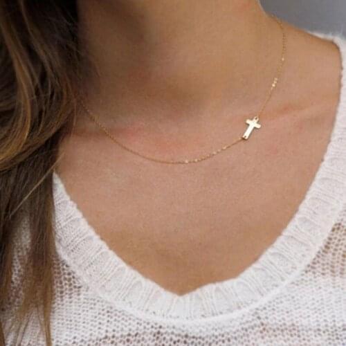 Fashion Tiny Silver Color Sideways Cross Necklace For Women Cute Girls Chain Choker Female Prayer Christian Jewelry Party Gift