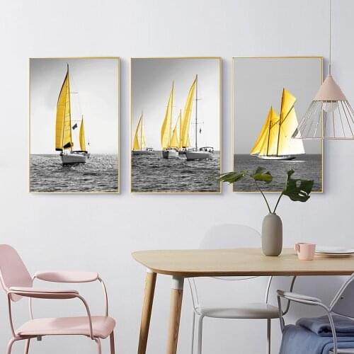Sea And Sailboat Poster Print Landscape Canvas Painting Picture Aisle Home Wall Art Graffiti Bedroom Modern Decoration Custom