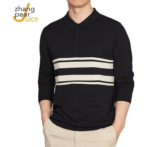 Men Long Sleeve T-shirt Turn-down Striped Designer T-shirt Casual Cotton T Shirt Male Plus Size