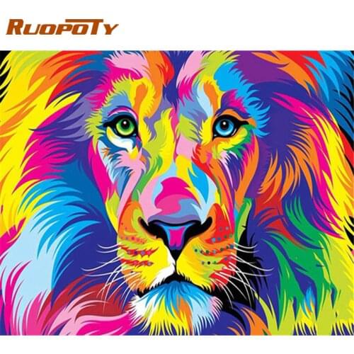 RUOPOTY Frame Picture Colorful Lion Animals DIY Painting By Numbers Kit Canvas By Numbers For Home Decor Unique Gift Wall Arts