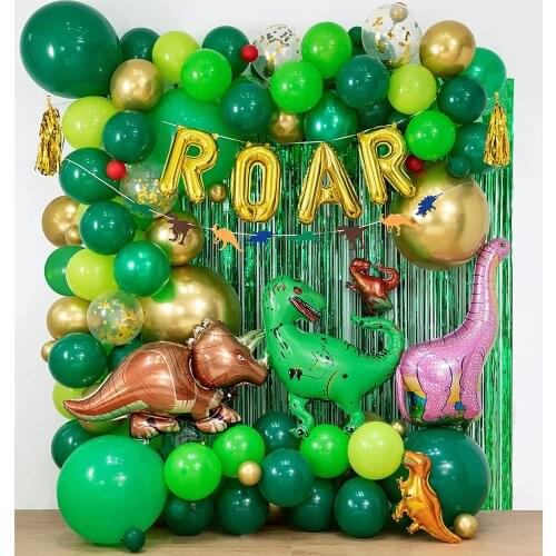Jungle Dinosaur Theme Green Balloons Arch Garland Set Walking Dinosaur Foil Globos For Children Boys Birthday Party Decoaration