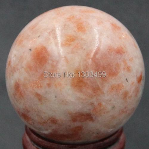 40MM(1.6") Natural Gemstone Sunstone Sphere Crystal Ball Chakra Healing Reiki Stone Carving Crafts W/Stand