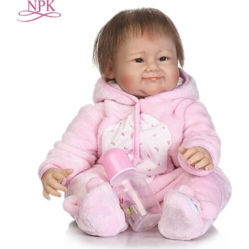 NPK NEW 22inch free shipping reborn baby doll silicone vinyl real touch hot selling wig hair cute doll gift for kids