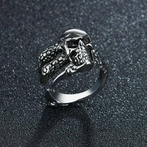 New Vintage Zinc Alloy Skull Silvery Color Ring Mens Skull Biker Rock Roll Gothic Punk Jewelry Ring For Men