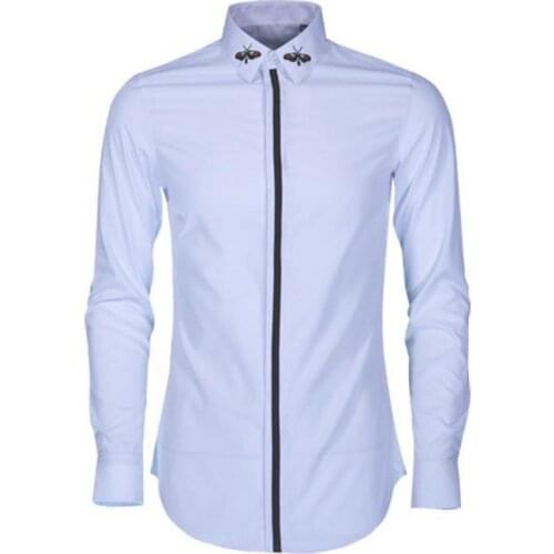 Solid Color Men Shirt Luxury Embroidered Collar Long Sleeve Mens Dress Shirt Hight Quality Mens Shirts Casual Slim Fit Plus Size
