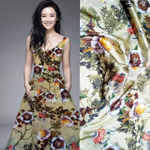 21 Autumn New width 19Momme 94% silk 6% Spandex brand Charmeuse fabric women Diy sewing free shipping printed fashion cloth tela estampada turban femme japanese fabric tissu minky satin fabric tissu liberty spandex