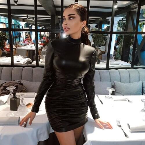Autumn Winter Turtleneck Ruched Mini Dress Fashion Outfit Club Party Long Sleeve Womens Dresses Bodycon Vestidos