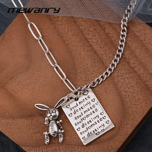 Mewanry 925 Sterling Silver Sweater Necklace for Women Party Creative Design Rabbit Square Card Jewelry Birthday Gifts Wholesale