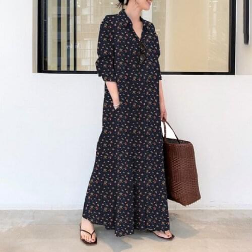 5XL Vestidos Long Sleeve Lapel Dress Casual Print Loose Cardigan Dress 2021 Summer New Fashion Elegant Temperament Womens