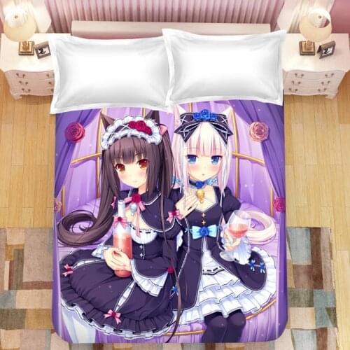 Game Nekopara Anime 3D Printed Bed Sheet Coverlet Children Room Bed Sheet Bed Linen (NO Duvet Cover Pillowcase) 02