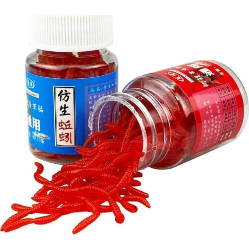 100pcs Soft Lure Simulated Earthworms 40mm Bionic Grub 50mm Red Worms Artificial Fishing Tackle Bait Smell Silicone Fishing Bait