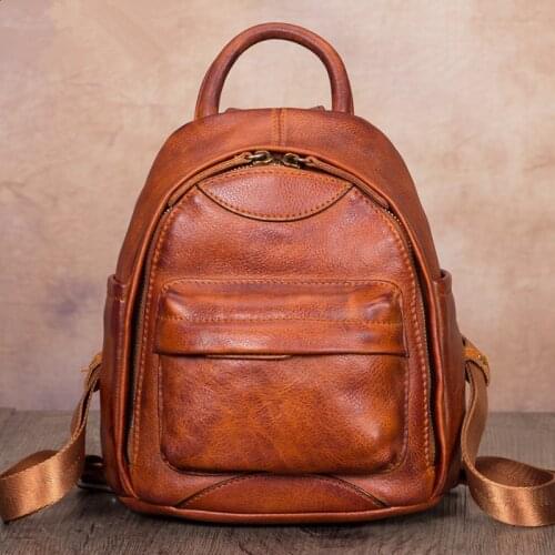 Vintage Genuine Leather Women Backpack Small Backpacks Schoolbag Shoulder Bags Soft First Layer Cowhide Female Cow Leather