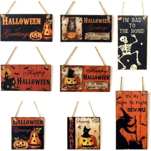 Happy Halloween Pumpkin Skull Hanging Sign Wooden Board Plaque Prop Home Bars Door Window Wall Decoration