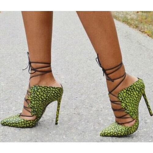 Sestito 2018 Woman Sexy Leopard Print Lace-up Ankle Strap Pumps Ladies Cross-tied Slingback Shoes Girls High Heels Dress Shoes