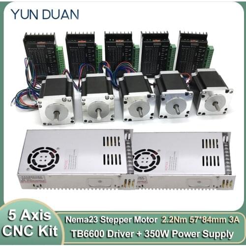 5PCS Nema23 Stepper Motor 8mm Shaft &Driver With 400W Power supply kit 57*84mm 3A 2.2Nm 310Oz-in 5 Axis Mach3 Card