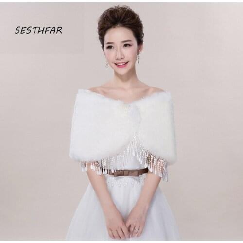 Wedding Cape Elegant New Shares Of Women Long Sleeve White Lace Shoulders Cropped Bolero Jacket Wedding White PJ05