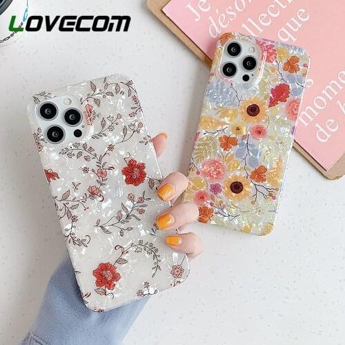 LOVECOM Vintage Flower Dream Shell Phone Cover For iPhone 12 Pro 11 Pro Max XS Max X XR 7 8 Plus Soft IMD Classic Phone Case