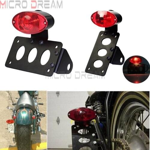 Vintage Side Axle Mount License Plate Bracket with Tail Light Scrambler Motorcycle Brake Taillamps For Harley Chopper Cruiser