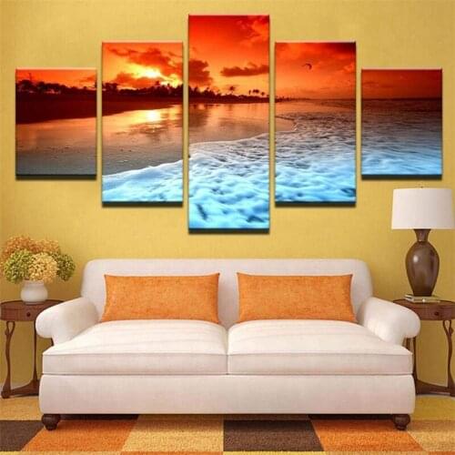 Wall Art Canvas Painting 5 Piece Modern Sunset Beach Picture Bedroom Wall Living Room Art Decoration