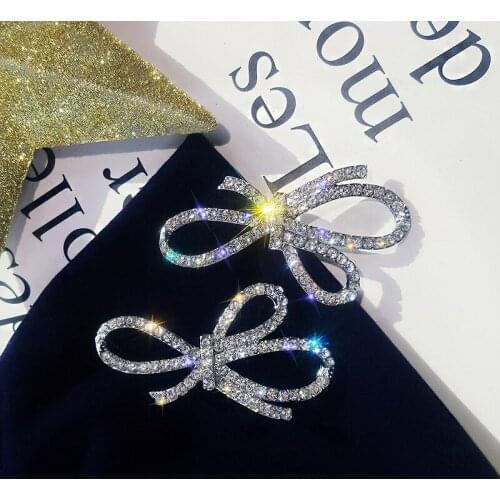 Temperament large rhinestone bow stud earrings for women trendy korean crystal earrings senior luxury jewelry