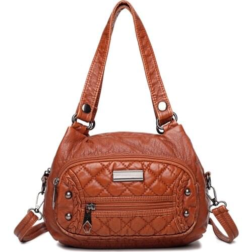 Women Soft Leather Handbags Diamond Lattice Crossbody Bags Lady Sac Casual Tote Bag Female Shoulder Bags Rivet Vintage Hobos Bag