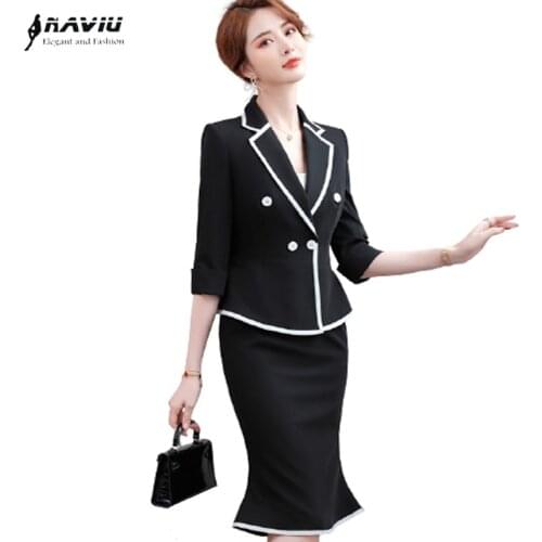 Black White Suits Women Half Sleeve 2021 Spring Autumn New High End Fashion Temperament Blazer And Skirt Office Ladies Work Wear