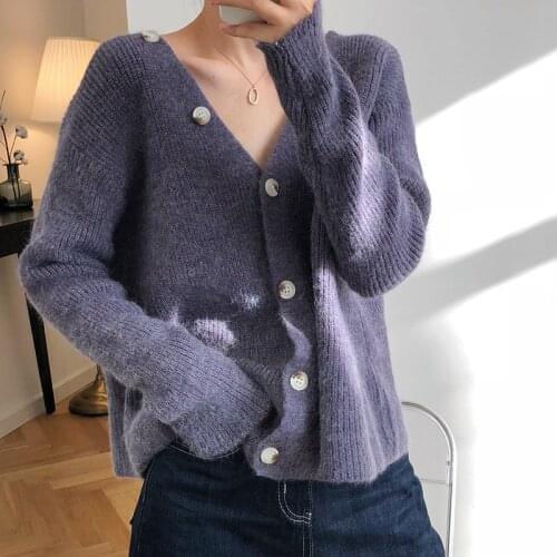 2020 Open Stitch Knitted V-Neck Long Sleeve Spring Women Sexy Sweater Button Decorated Cardigans