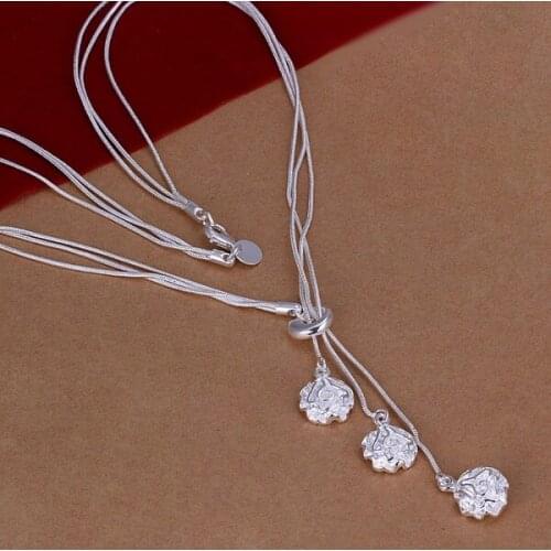 Silver color exquisite noble luxury gorgeous fashion charms flower wedding women Rose Necklace 18 inches Silver jewelry N049