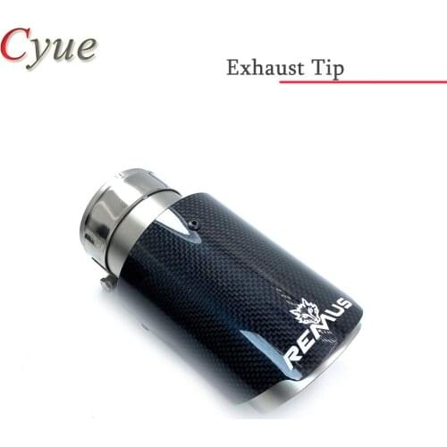 1PCS Glossy Carbon Fibre Exhaust System Muffler Pipe Tip Straight Universal Stainless Mufflers Decorations With Remus Log