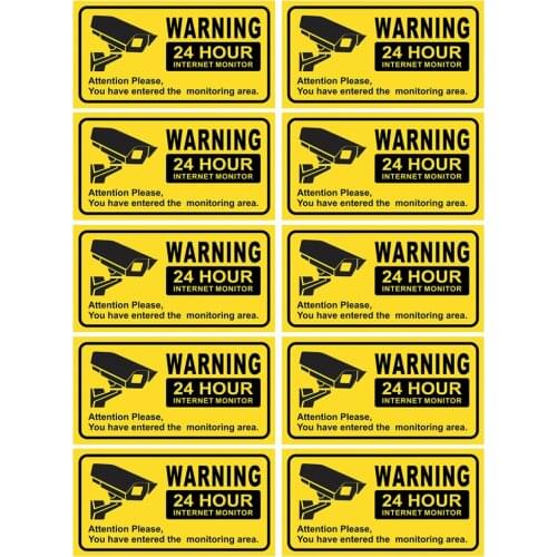 10PCS Waterproof Sunscreen Video Camera Surveillance Security Stickers Decals Warning Alarm Signs
