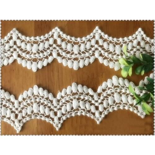 15Yards White Lace Trim Cotton Embroidered Lace Fabric Sewing Water Soluble Lace Ribbon Skirt Apparel Trims Scalloped Applique