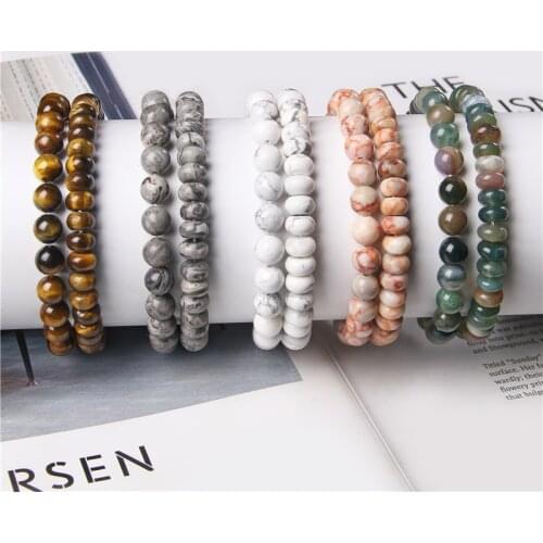 2pcs/lot Women Men Lucky Bracelet Jewelry Gift Couple Lover Natural Stone Beaded Elastic Bracelet Souvenir Birthday Wedding Gift