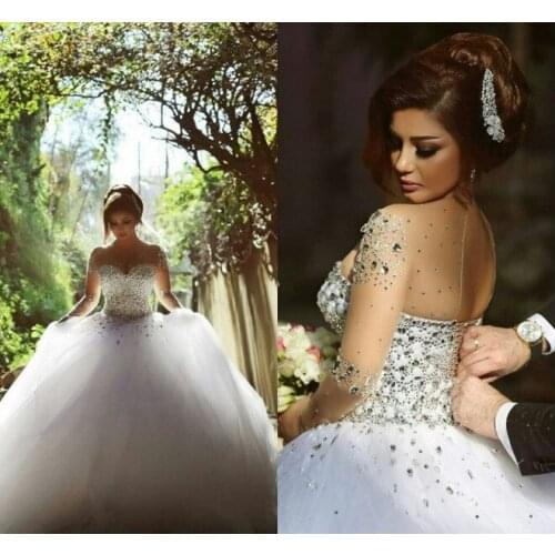 Long Sleeve 2018 Vestido De Noiva Bridal Gown Rhinestones Pearls Crystals Ball Gowns Robe De Mariage mother of the bride dresses