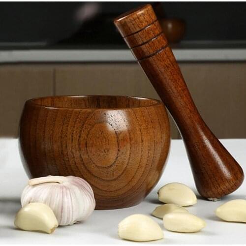 2021 Pounded Garlic Jar Mortar Old Fashion Wooden Grinder Round Hand Polished Pestle Set For Grind Herbs Spices Grains Pepper