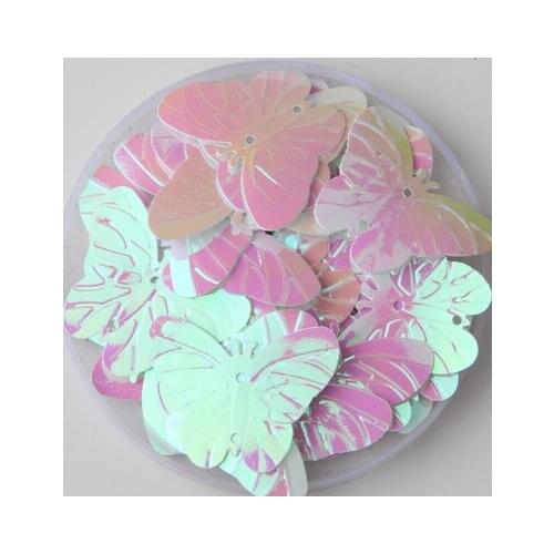 260pcs Large Butterfly Sequins 22*30mm PVC Flat Paillette Decoration With 2 Holes Sewing,Women/Kids Garment White AB
