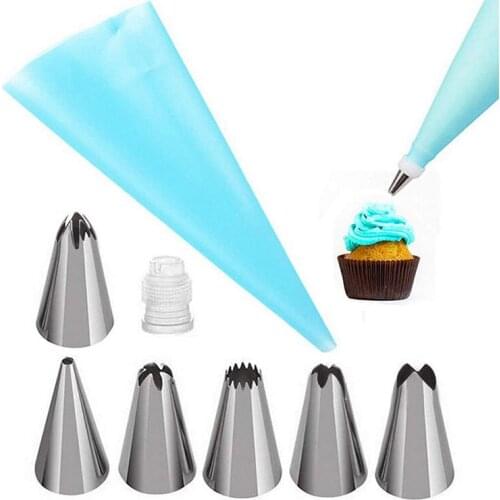 8Pcs/set Piping Bags and Nozzles Set Silicone Cream Pastry Bags Baking Accessories Tools for Cupcake Decorating