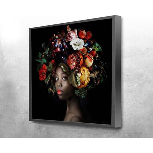 Africa Woman Art Head with Flower Room Decoration Accessories Aesthetic Cuadros Canvas Painting Fashion Pictures Posters Prints