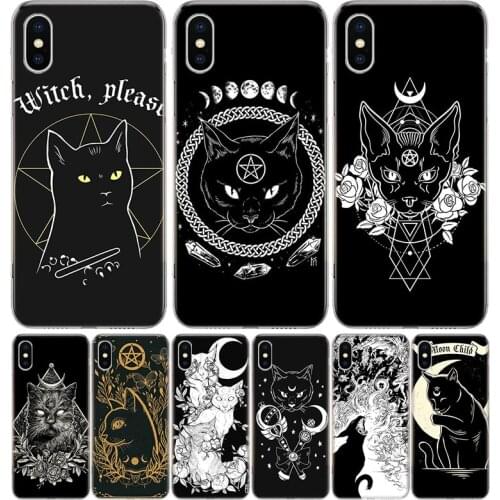 Witch and cat Colorful Cute Cover Phone Case For Iphone 11 12 Mini Pro 7 6 X 8 6S Plus XS MAX + XR 5S SE 10 9 Art TPU Coque Capa