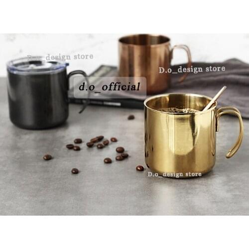 Nordic industrial style 400 ml double stainless steel metal gold copper black silver coffee cup water cup breakfast mug & cover