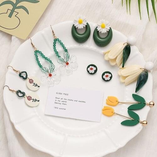 Charms Elegant Green Flowers Long Earrings For Women Trendy Cute Chic 2021 New Pedant Ear Jewelry Good Gift