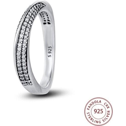 Elegant Waves Crystal Ring 925 Sterling Silver Wedding Rings for Women Silver 925 Jewelry anillos mujer Free Shipping