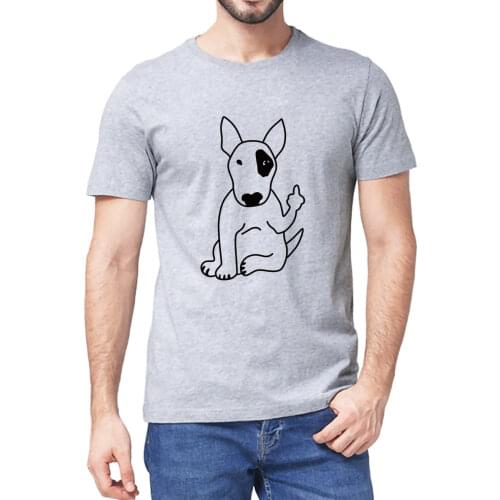 Unisex Cotton Funny English Bull Terrier Middle Finger Dog Lover Gifts Joke Rude Vintage Summer Mens Novelty T-Shirt Women Tee