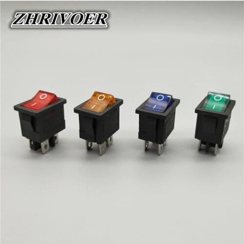 KCD1 4Pin LED Light Boat Car Rocker Switch 6A/10A 250V/125V AC Red Yellow Green Blue 220V