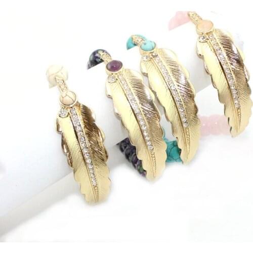 Fashion Gold Plating Metal Alloy Feather Charm Cuff Bangles for Women