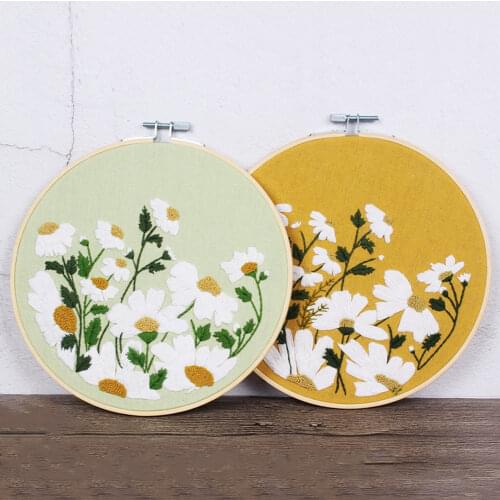 New Beginner DIY Stamped Embroidery Starter Kit Colorful Flowers Plants Pattern Embroidery Cloth Threads Tools Kit Decor Artwork